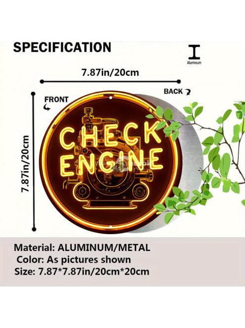 1db Retro Alumínium Check Engine Neon Tábla