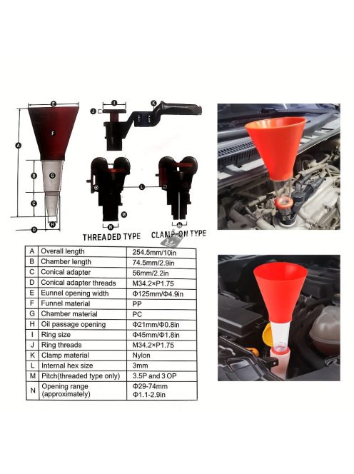 Univerzális tölcsér autó motorolaj-feltöltő készlettel