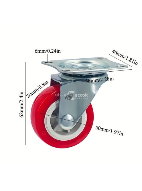 4 db piros, nagy teherbírású görgő