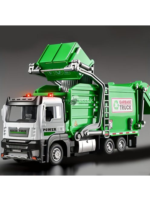 Realisztikus kukásautó játék szett szemeteskukával és oktató kártyákkal