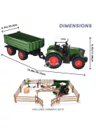 Zöld traktor és pótkocsi játékkészlet farmer kocsival