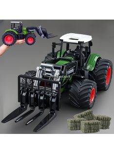   1/24 méretarányú traktor játékkészlet rakodókarral és széna bálákkal