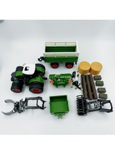   41,91 cm-es 1/24-es méretarányú farm traktor játékkészlet pótkocsival