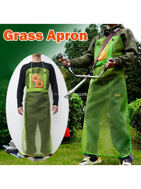 Tartós zöld fűnyíró kötény por- és szennyeződés elleni védelemmel