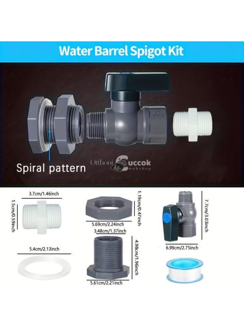 PVC kerti esővízgyűjtő hordó csap készlet tömlőadapterrel és univerzális csatlakozómenettel