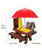 Tartós fából készült mókusetető esernyővel és kukoricacsutkával