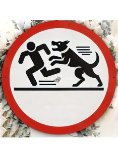   Vintage stílusú 20.32x20.32cm kerek alumínium kutya támadás figyelmeztető tábla