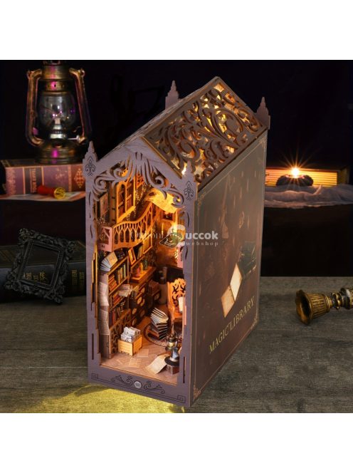 Rusztikus fa varázslatos könyvtári könyvsarok polcbetét