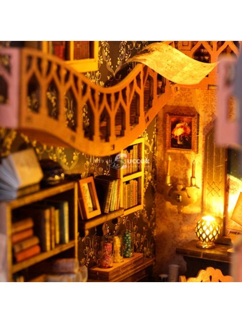 Rusztikus fa varázslatos könyvtári könyvsarok polcbetét