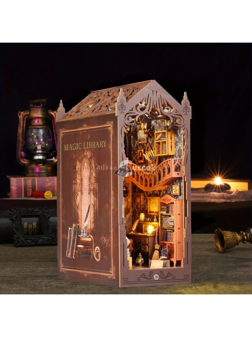 Rusztikus fa varázslatos könyvtári könyvsarok polcbetét