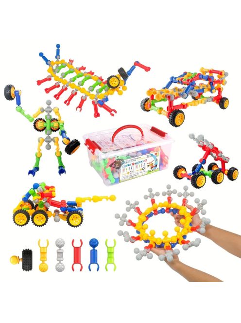 125 darabos műanyag építőjáték a formafelismeréshez és a kéz-szem koordinációhoz