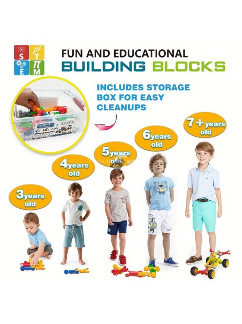 125 darabos műanyag építőjáték a formafelismeréshez és a kéz-szem koordinációhoz