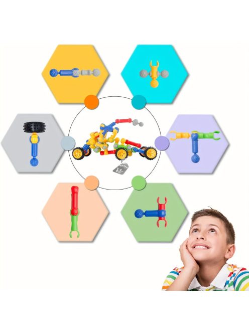 125 darabos műanyag építőjáték a formafelismeréshez és a kéz-szem koordinációhoz