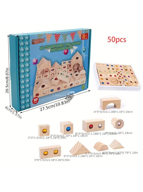 Drágakő építőelemek, fa építő geometriai alakú játék