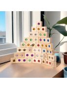 Drágakő építőelemek, fa építő geometriai alakú játék