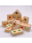 Drágakő építőelemek, fa építő geometriai alakú játék