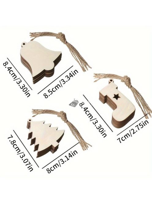 10db-os natúr fából készült karácsonyfa medálkészlet