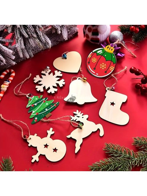 10db-os natúr fából készült karácsonyfa medálkészlet