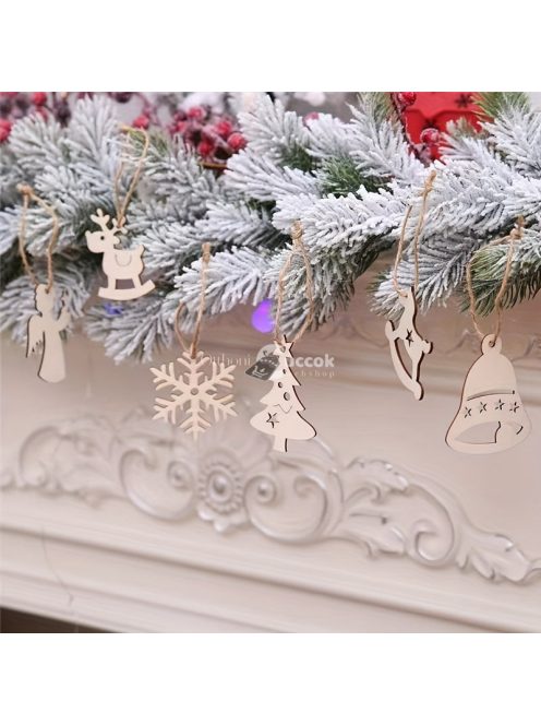 10db-os natúr fából készült karácsonyfa medálkészlet