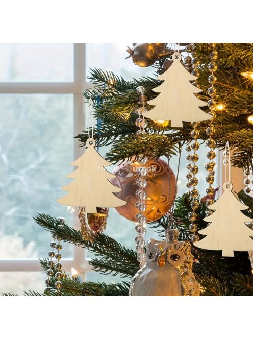 10db-os natúr fából készült karácsonyfa medálkészlet
