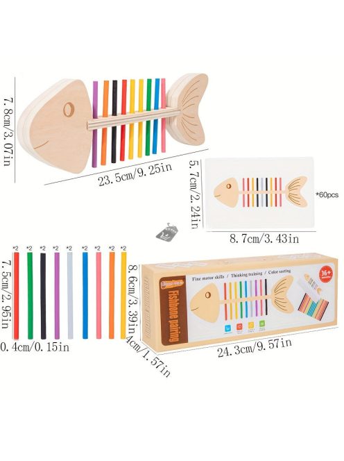 Fából készült halcsont alakú kirakós játék