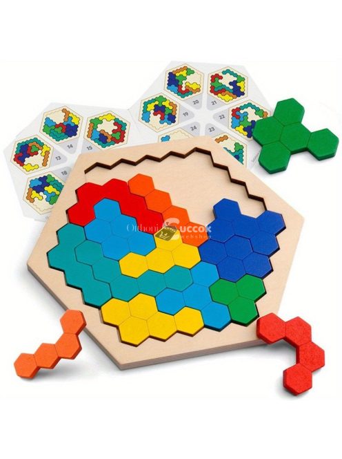 3D hatszögletű fa puzzle játék