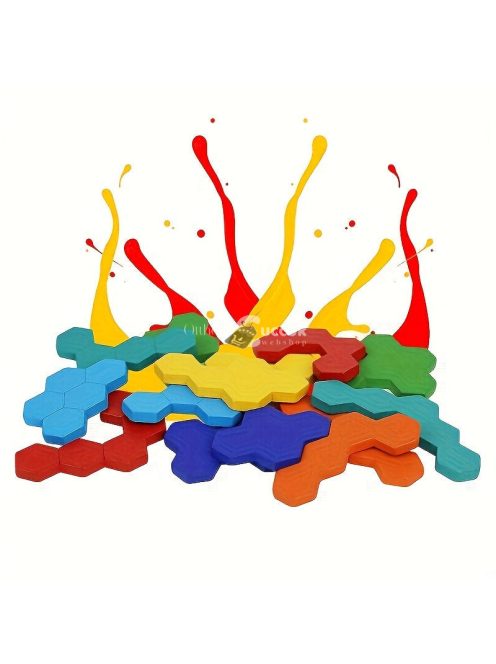 3D hatszögletű fa puzzle játék