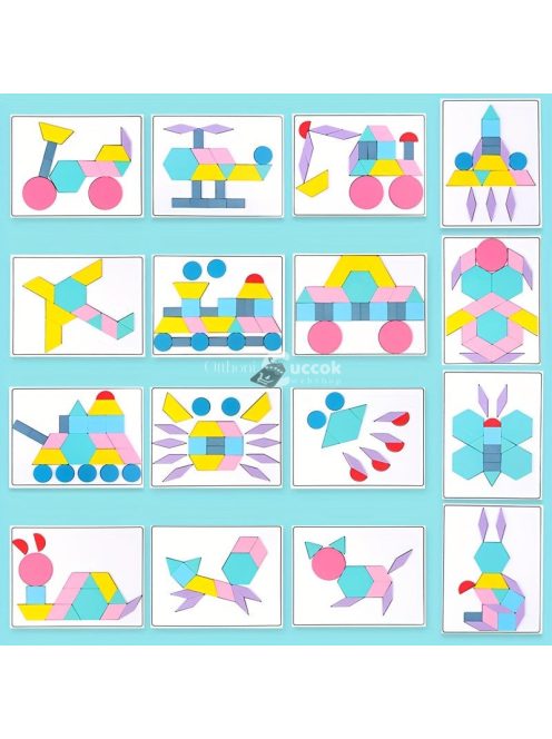 180db-os fa építőkocka - Tangram alakú puzzle készlet