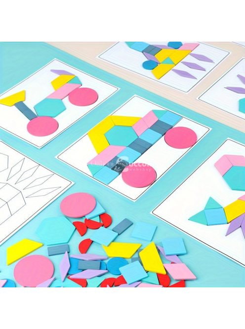 180db-os fa építőkocka - Tangram alakú puzzle készlet