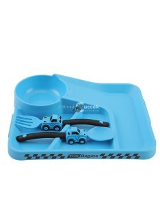 Mintás Gyermek etetőtál kanállal és villával