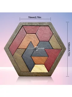 Hatszögletű Tangram-rejtvény, fa kirakós játék