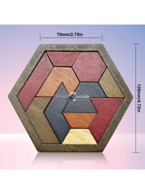 Hatszögletű Tangram-rejtvény, fa kirakós játék