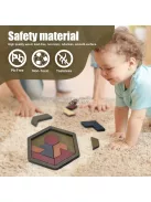 Hatszögletű Tangram-rejtvény, fa kirakós játék