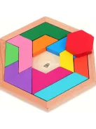 Hatszögletű Tangram-rejtvény, fa kirakós játék