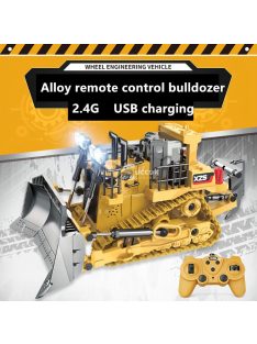   Távirányítós, ötvözetből készült lánctalpas nehéz buldózer, fénnyel és hanggal, emelő funkcióval