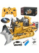 Távirányítós, ötvözetből készült lánctalpas nehéz buldózer, fénnyel és hanggal, emelő funkcióval