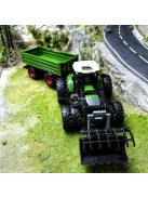 Nagy 50.04cm-es Zöld Farm Traktor Játékkészlet Pótkocsival és Előre Rakodóval