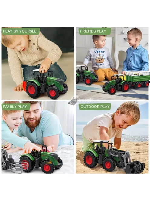41.91cm Méretarányú Modell Traktor Játék Készlet - Tartalmazza Az Előre Rakodót, Szórót & Kiegészítőket