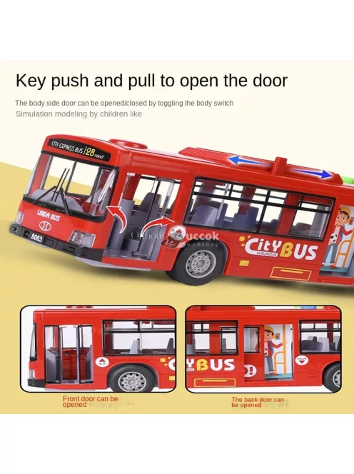 30 cm-es Dupla Ajtós Játékbusz Fénnyel és Hanggal