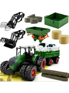  Farm Traktor Játékszett Pótkocsival – 1:24 Méretarány, 42 cm-es Kézi Működtetésű Járművek Gyerekeknek