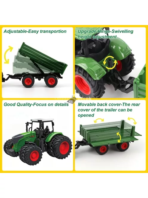Farm Traktor Játékszett Pótkocsival – 1:24 Méretarány, 42 cm-es Kézi Működtetésű Járművek Gyerekeknek
