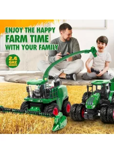   RC Traktor Kombájnnal és Világítással – 1:24 Méretarány, Tartós ABS, Akkumulátoros Traktor Játék