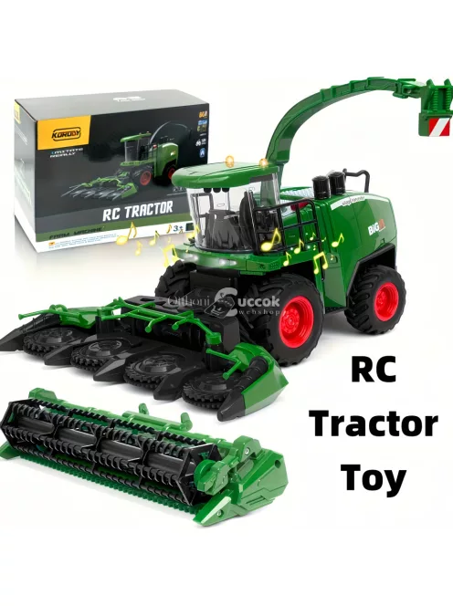 RC Traktor Kombájnnal és Világítással – 1:24 Méretarány, Tartós ABS, Akkumulátoros Traktor Játék