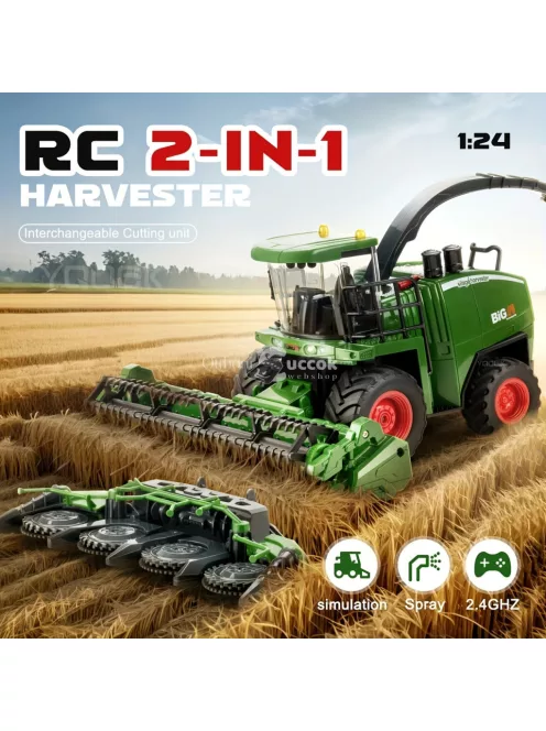 RC Traktor Kombájnnal és Világítással – 1:24 Méretarány, Tartós ABS, Akkumulátoros Traktor Játék