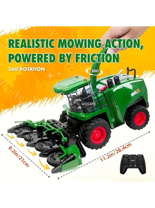 RC Traktor Kombájnnal és Világítással – 1:24 Méretarány, Tartós ABS, Akkumulátoros Traktor Játék