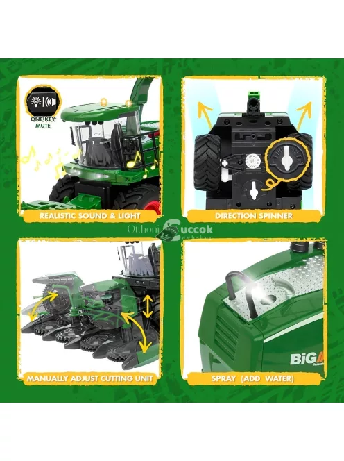 RC Traktor Kombájnnal és Világítással – 1:24 Méretarány, Tartós ABS, Akkumulátoros Traktor Játék