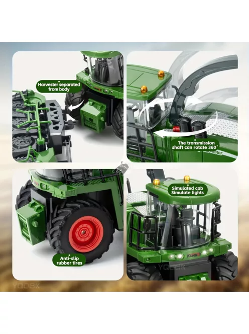 RC Traktor Kombájnnal és Világítással – 1:24 Méretarány, Tartós ABS, Akkumulátoros Traktor Játék