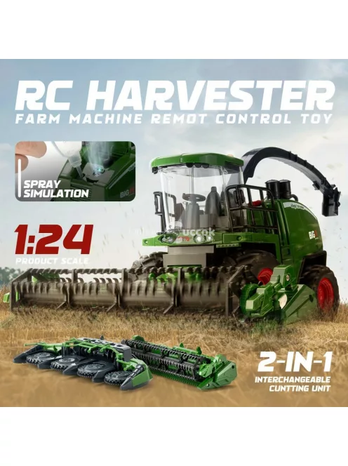 RC Traktor Kombájnnal és Világítással – 1:24 Méretarány, Tartós ABS, Akkumulátoros Traktor Játék
