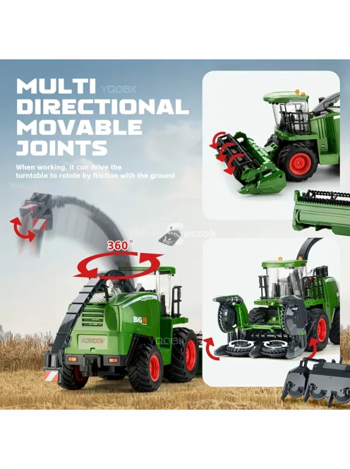 RC Traktor Kombájnnal és Világítással – 1:24 Méretarány, Tartós ABS, Akkumulátoros Traktor Játék