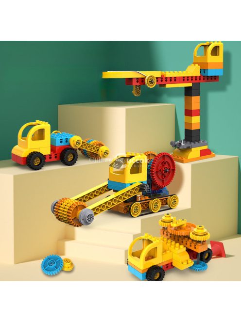 Gyerek építőkocka készlet, fogaskerék mechanizmus és jármű játékkészletek